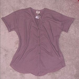 Bibi Button Front Waffle Top, Mauve, Size L